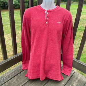 Hollister mens shirt Henley pullover tee long sleeve textured preppy red medium